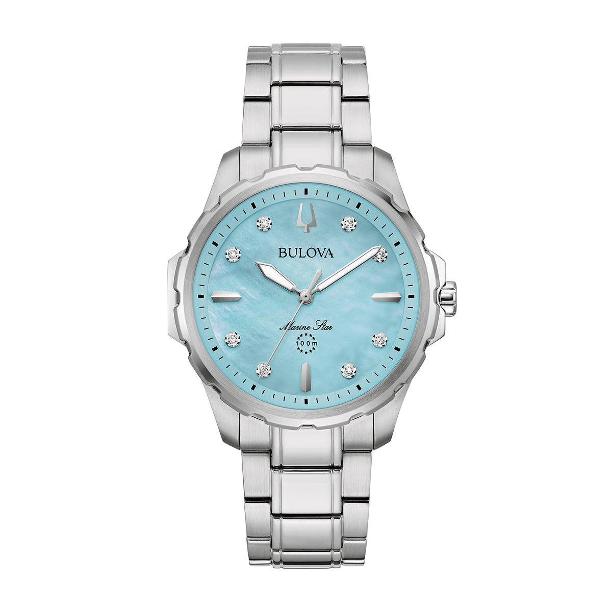 Bulova Ladies' Marine Star Quartz Stainless Steel Watch with Diamond Accent Light Blue Mother of Pearl Dial