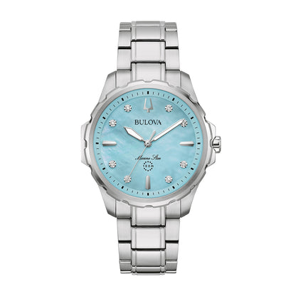 Bulova Ladies' Marine Star Quartz Stainless Steel Watch with Diamond Accent Light Blue Mother of Pearl Dial