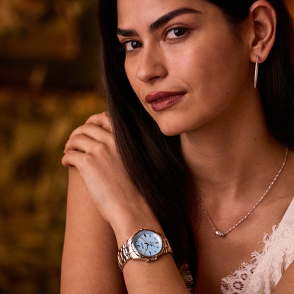 Bulova Ladies' Marine Star Quartz Stainless Steel Watch with Diamond Accent Light Blue Mother of Pearl Dial side profile