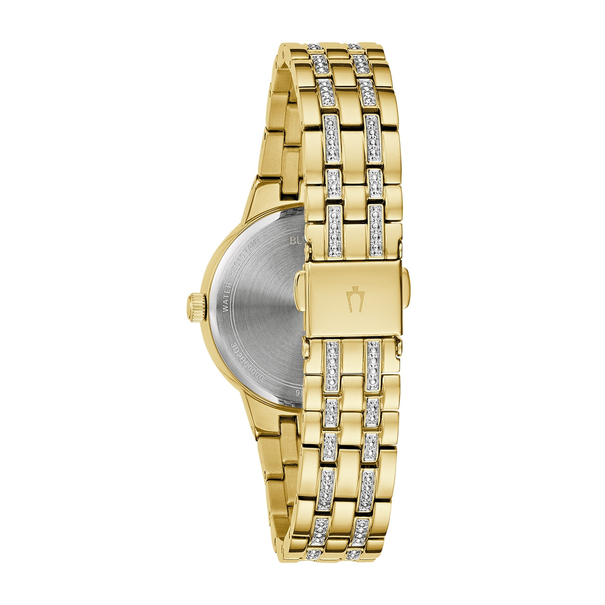 Bulova Ladies' Phantom Quartz Gold-Tone Stainless Steel Watch with Crystal Accent Champagne Dial close-up detail