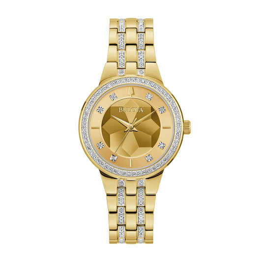 Bulova Ladies' Phantom Quartz Gold-Tone Stainless Steel Watch with Crystal Accent Champagne Dial