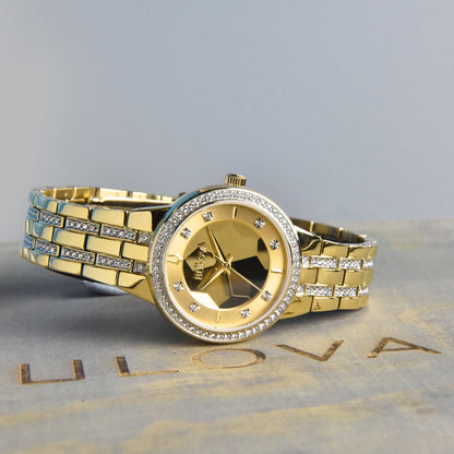 Bulova Ladies' Phantom Quartz Gold-Tone Stainless Steel Watch with Crystal Accent Champagne Dial side profile