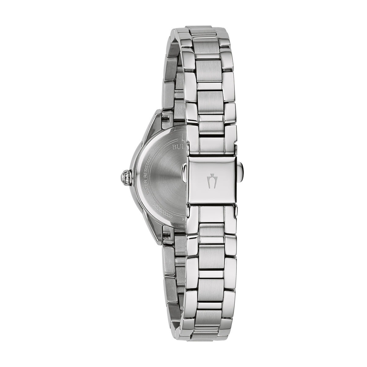 Bulova Ladies' Sutton Quartz Stainless Steel Watch with Diamond Accent Pink Dial close-up detail