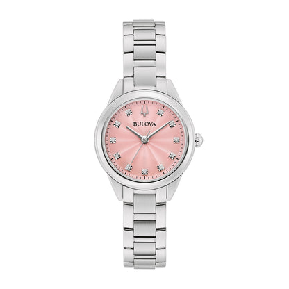 Bulova Ladies' Sutton Quartz Stainless Steel Watch with Diamond Accent Pink Dial