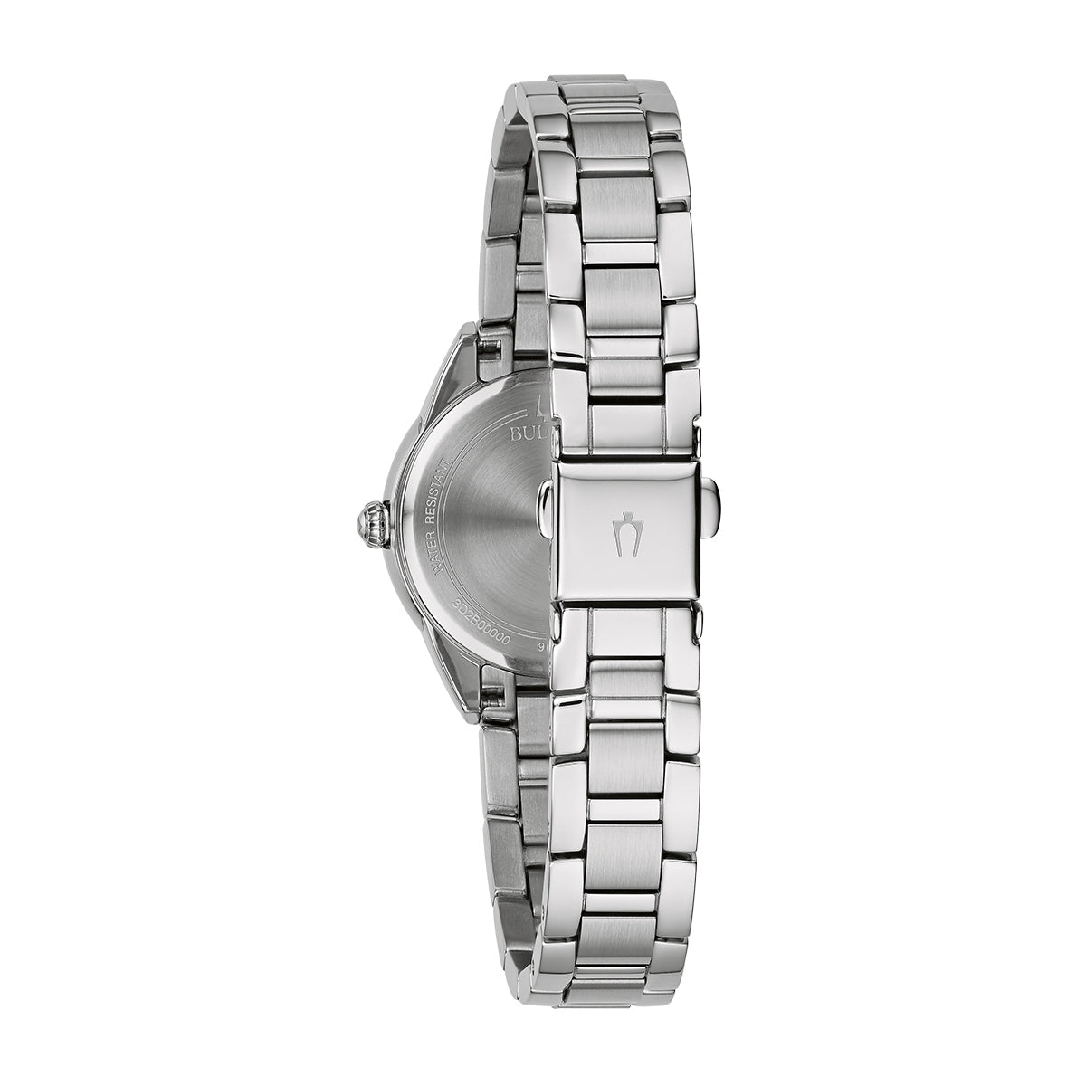 Bulova Ladies' Sutton Quartz Stainless Steel Watch with Diamond Accent Light Blue Dial close-up detail