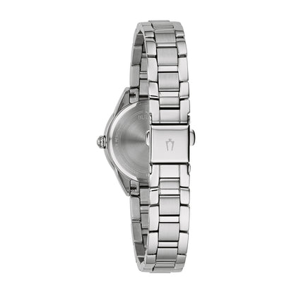 Bulova Ladies' Sutton Quartz Stainless Steel Watch with Diamond Accent Light Blue Dial close-up detail