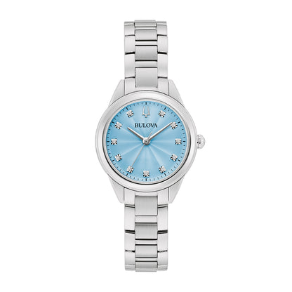 Bulova Ladies' Sutton Quartz Stainless Steel Watch with Diamond Accent Light Blue Dial