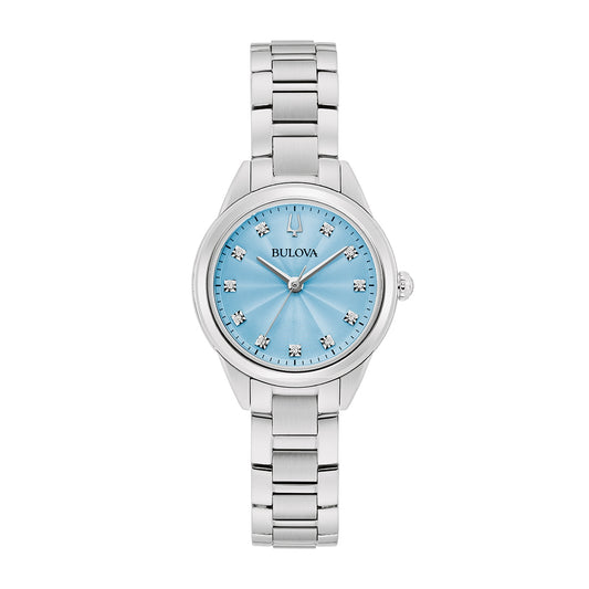 Bulova Ladies' Sutton Quartz Stainless Steel Watch with Diamond Accent Light Blue Dial