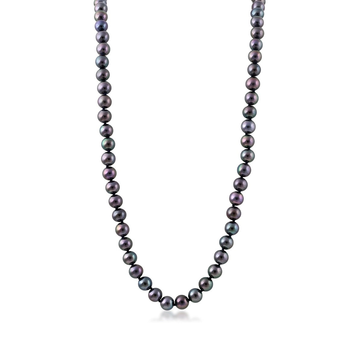 Black Cultured Freshwater Pearl 18-inch Strand Necklace in 14K White Gold