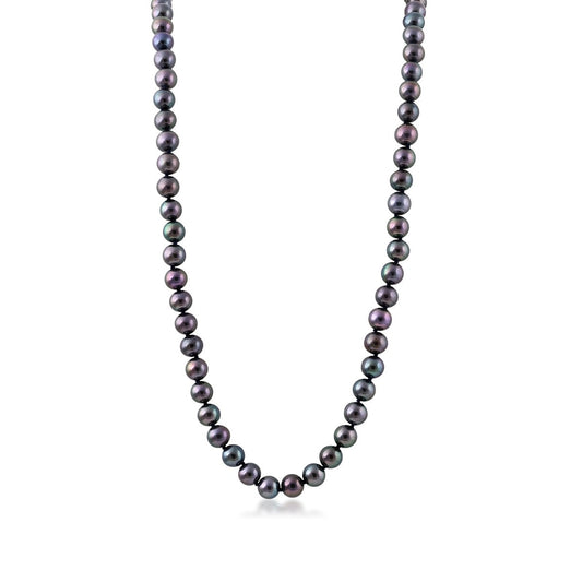 Black Cultured Freshwater Pearl 18-inch Strand Necklace in 14K Yellow Gold