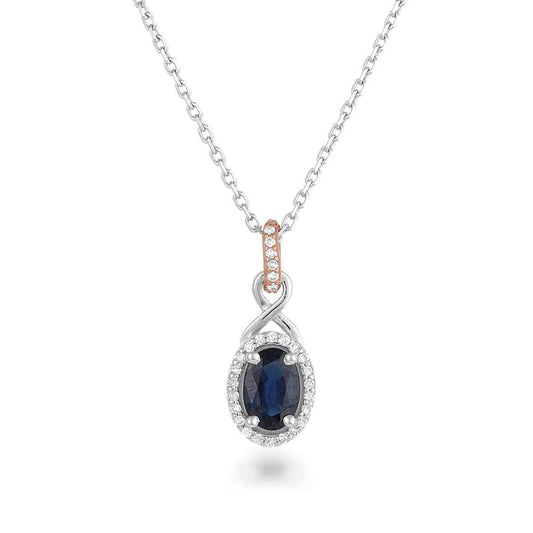Oval Sapphire & 1-1/10 ct. tw. Diamond Halo Pendant in 10K White & Pink Gold