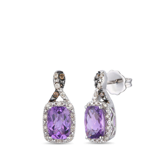 Le Vian Cushion Grape Amethyst & 1/8 ct. tw. Nude & Chocolate Diamond Earrings in 14K Vanilla Gold