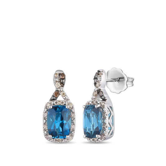 Le Vian Cushion Deep Sea Blue Topaz & 1/5 ct. tw. Chocolate & Nude Diamond Earrings in 14K Vanilla Gold