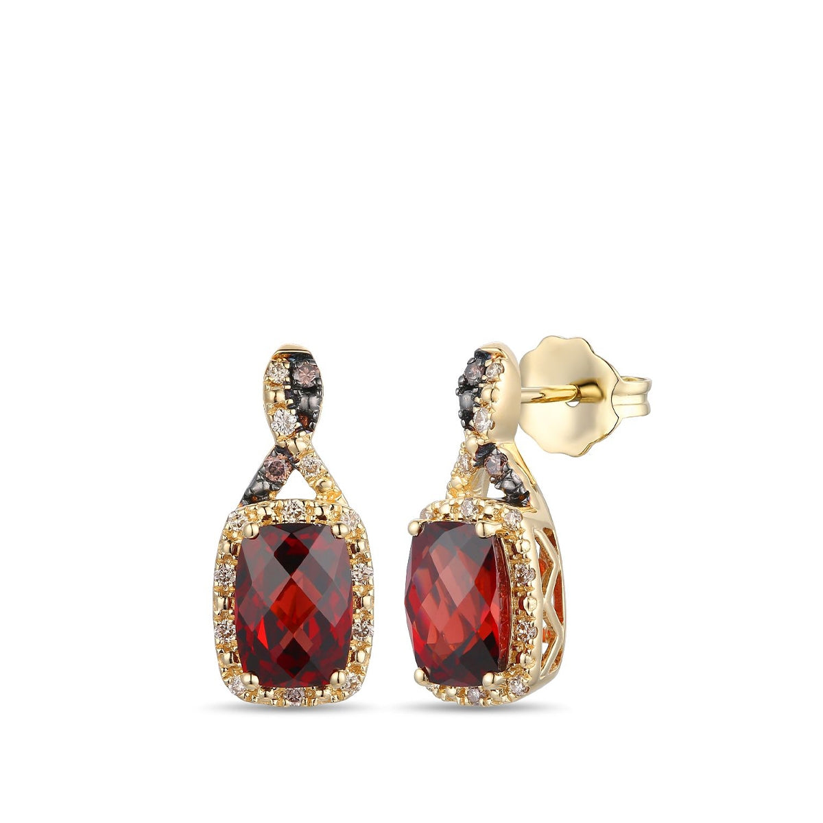 Le Vian Cushion Pomegranate Garnet & 1/8 ct. tw. Nude & Chocolate Diamond Earrings in 14K Honey Gold