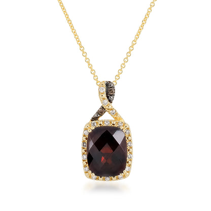 Le Vian Cushion Garnet & 1/10 ct. tw. Chocolate Diamond Pendant in 14K Honey Gold