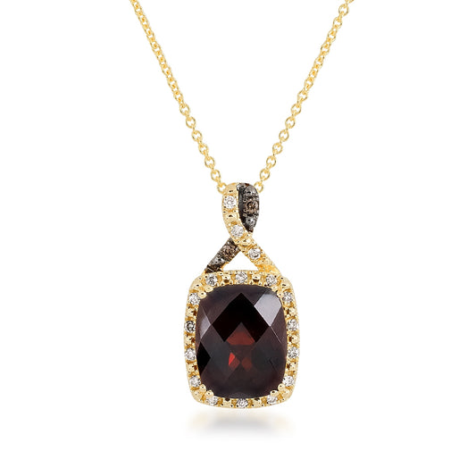 Le Vian Cushion Garnet & 1/10 ct. tw. Chocolate Diamond Pendant in 14K Honey Gold