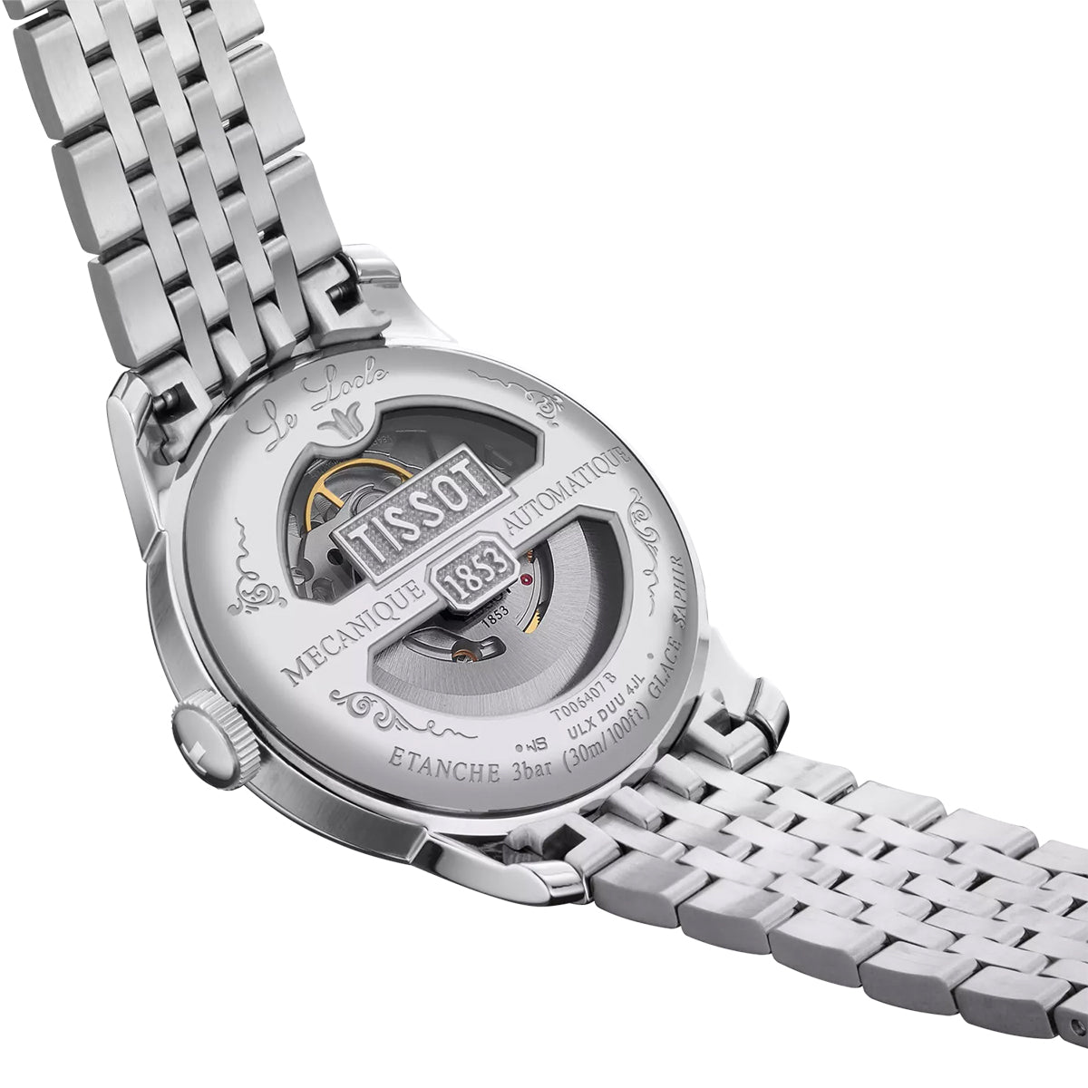 stainless steel men's Tissot Le Locle automatic watch with silver dial