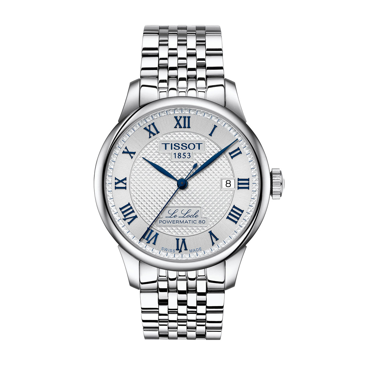 stainless steel men's Tissot Le Locle automatic watch with silver dial