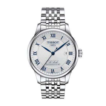 stainless steel men's Tissot Le Locle automatic watch with silver dial