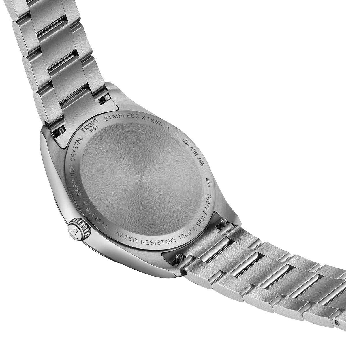 stainless steel men's Tissot quartz watch with blue dial