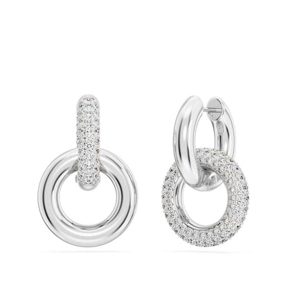 Swarovski Dextera Round White Crystal Alternating Interlocked Hoop Earrings in White Rhodium Plating