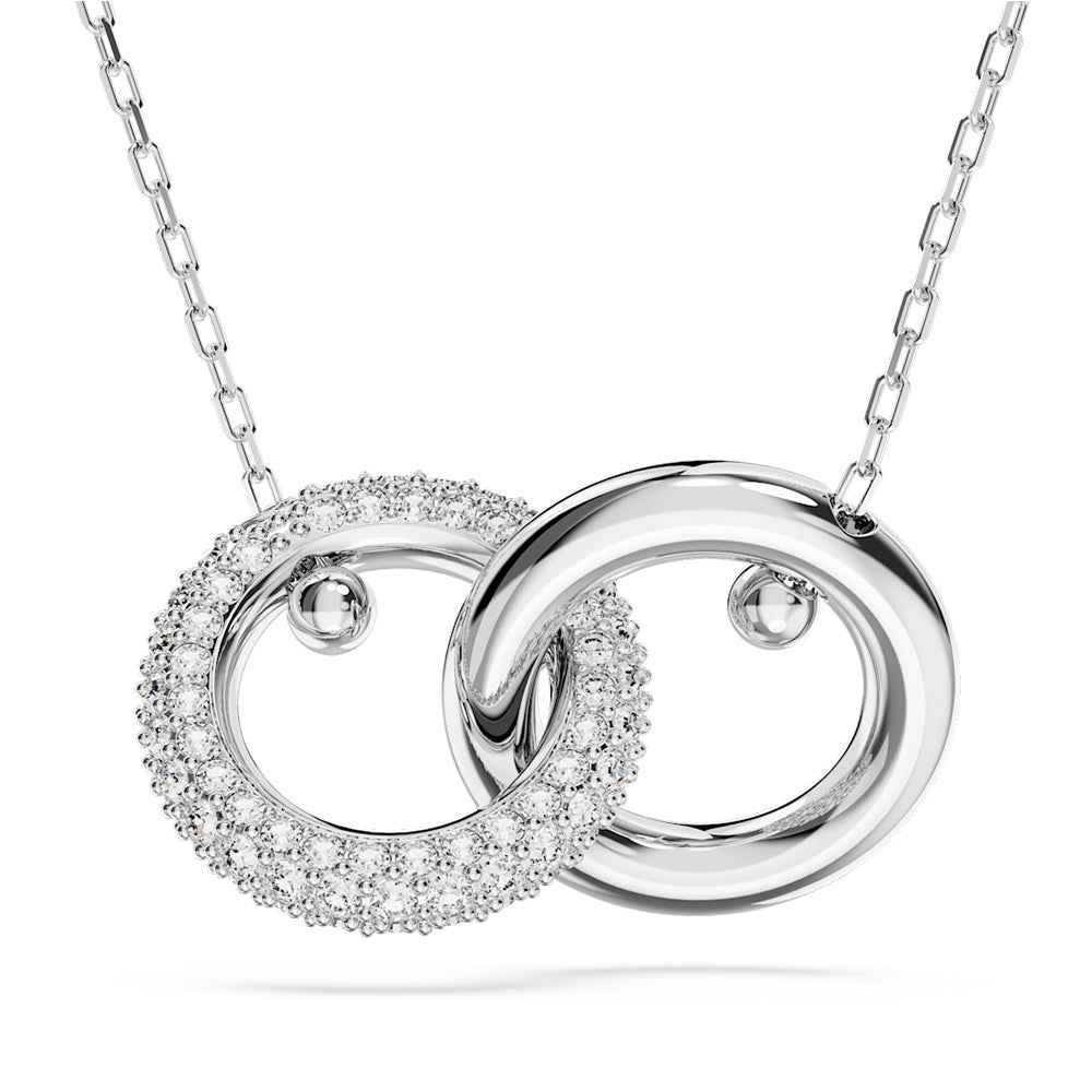 Swarovski Dextera Round White Crystal Interlocked Circle Necklace in White Rhodium Plating