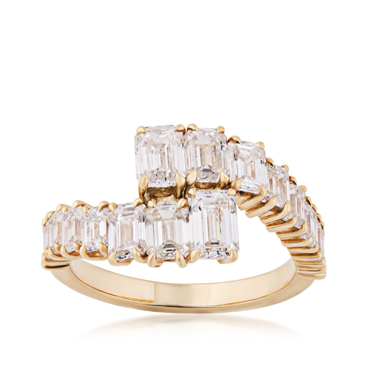 Sirus Tanya 2-7/8 ct. tw. Emerald Cut Diamond Graduated Bypass Ring in 18K Yellow Gold