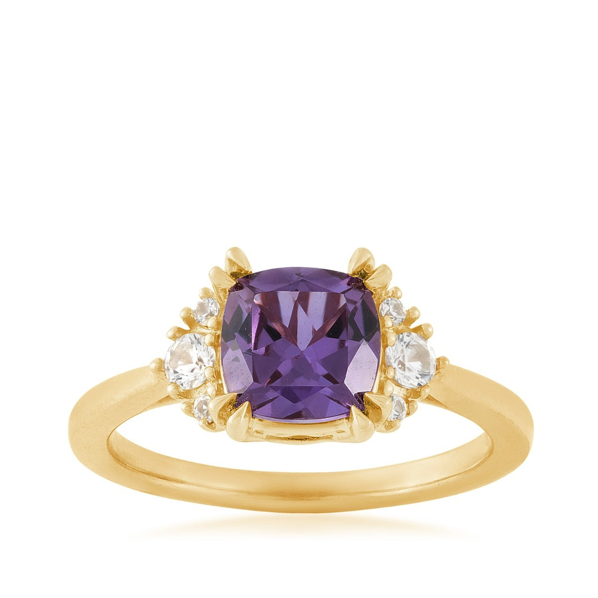 Created Cushion Alexandrite & White Sapphire Ring in 10K Yellow Gold