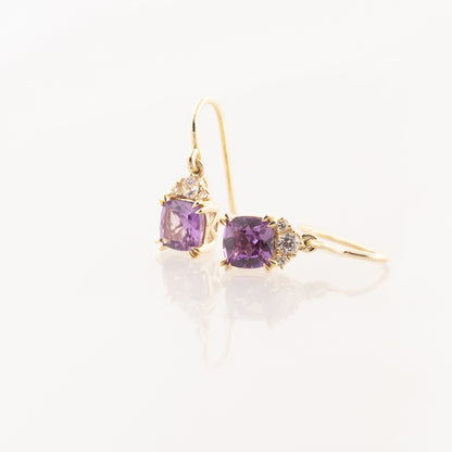 Created Cushion Alexandrite & White Sapphire Dangle Earrings in 10K Yellow Gold front view
