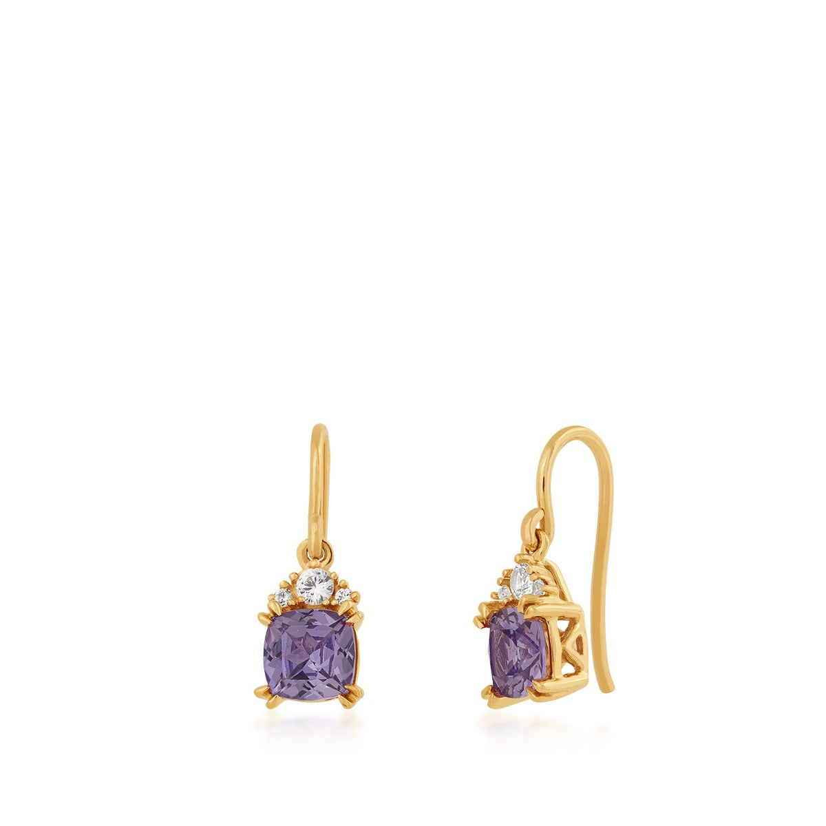Created Cushion Alexandrite & White Sapphire Dangle Earrings in 10K Yellow Gold