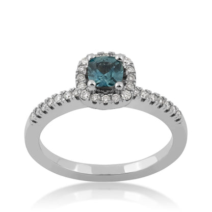 American Colors Cushion Montana Sapphire & 1/5 ct. tw. Diamond Halo Ring in 10K White Gold
