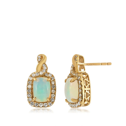 Infinite Love Cushion Opal & 1/4 ct. tw. Diamond Halo Twist Earrings in 10K Yellow Gold