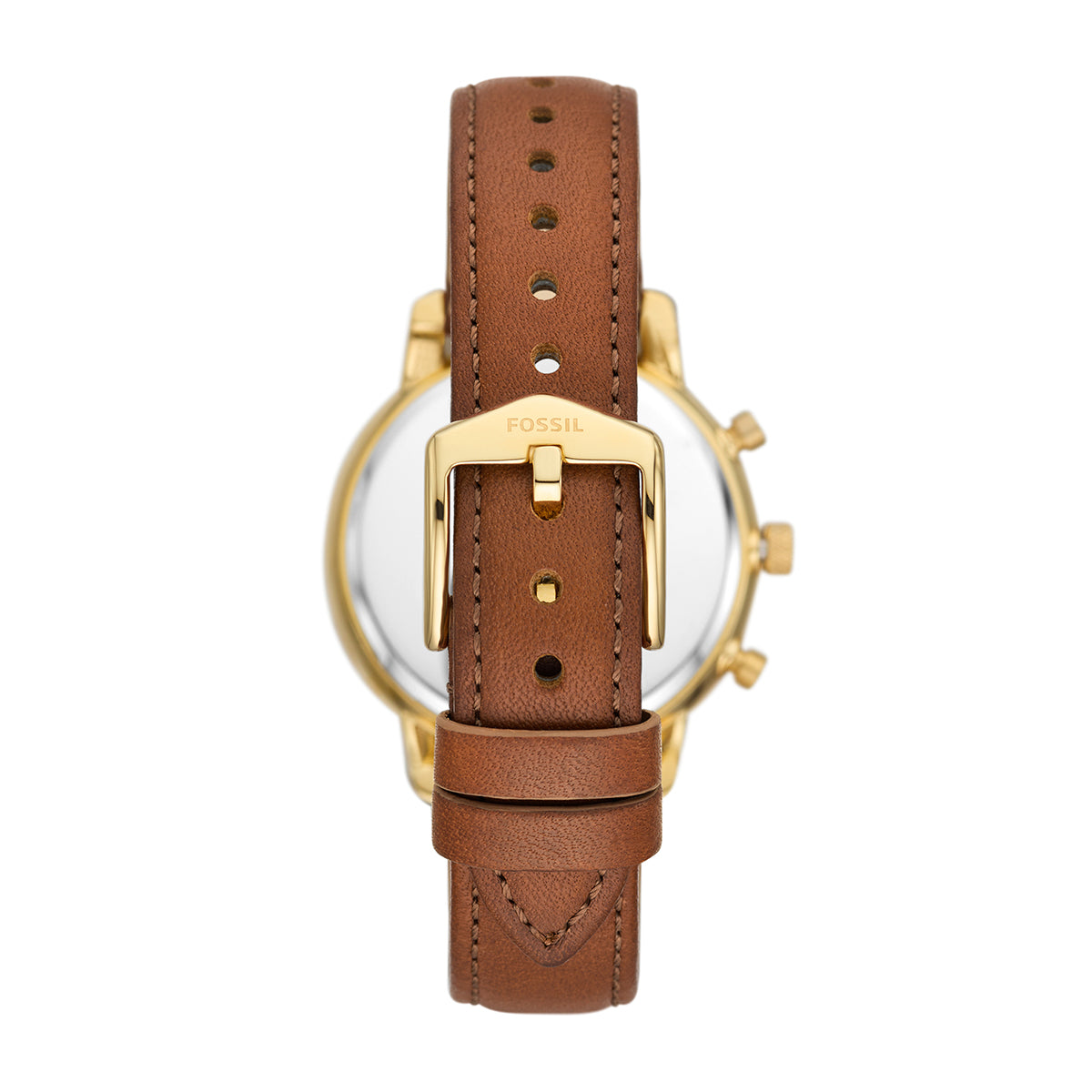 gold-tone stainless steel ladies' Fossil Neutra watch with mother-of-pearl dial and brown leather strap