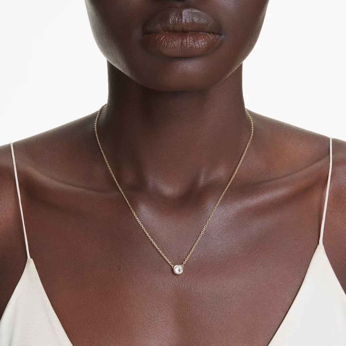 Swarovski Imber Round White Crystal Necklace in Yellow Gold-Tone Plating close-up detail