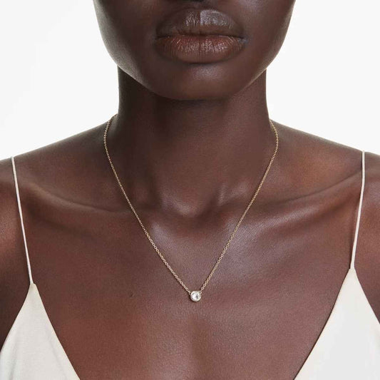 Swarovski Imber Round White Crystal Necklace in Yellow Gold-Tone Plating close-up detail