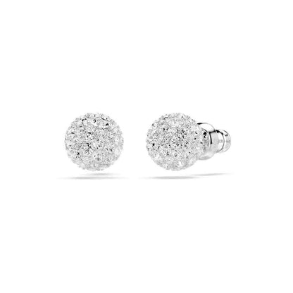 Swarovski Dextera Round White Crystal Sphere Earrings in White Rhodium Plating
