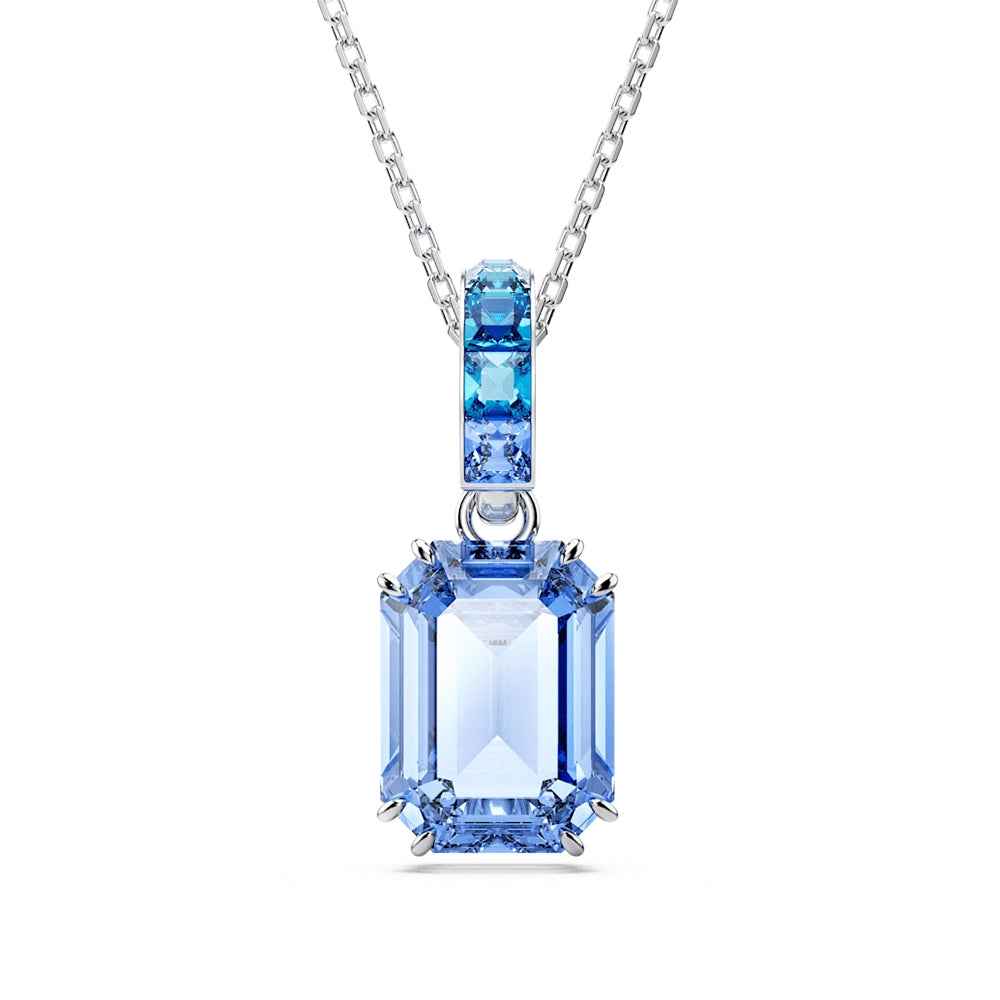 Swarovski Millenia Emerald Cut Blue Crystal Pendant in White Rhodium Plating