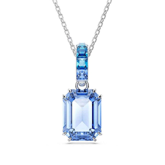Swarovski Millenia Emerald Cut Blue Crystal Pendant in White Rhodium Plating
