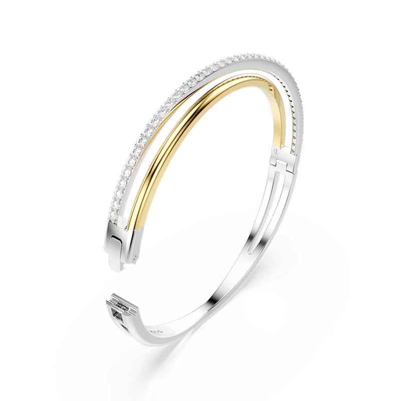 Swarovski Hyperbola Round White Crystal Bangle Bracelet in White Rhodium & Yellow Gold-Tone Plating front view