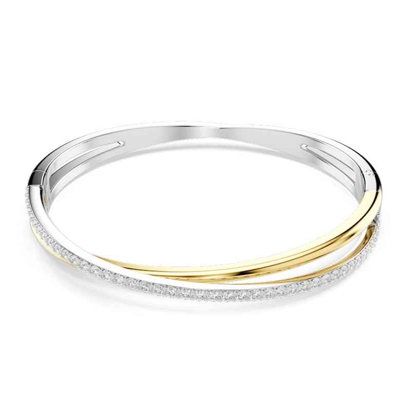 Swarovski Hyperbola Round White Crystal Bangle Bracelet in White Rhodium & Yellow Gold-Tone Plating