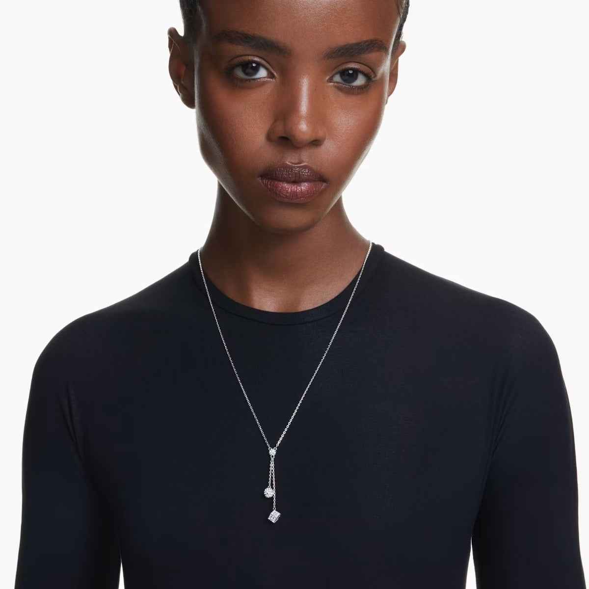 Swarovski Dextera White Crystal Y Necklace in White Rhodium Plating front view