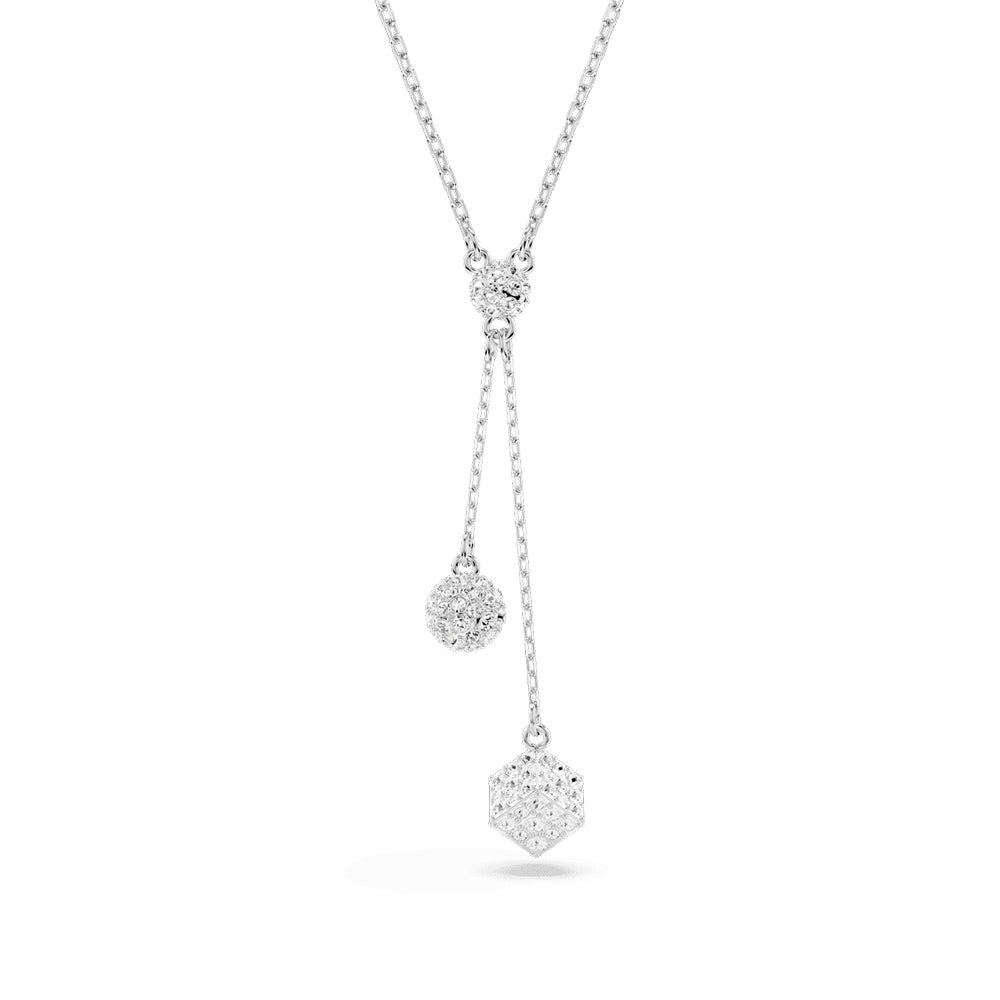 Swarovski Dextera White Crystal Y Necklace in White Rhodium Plating