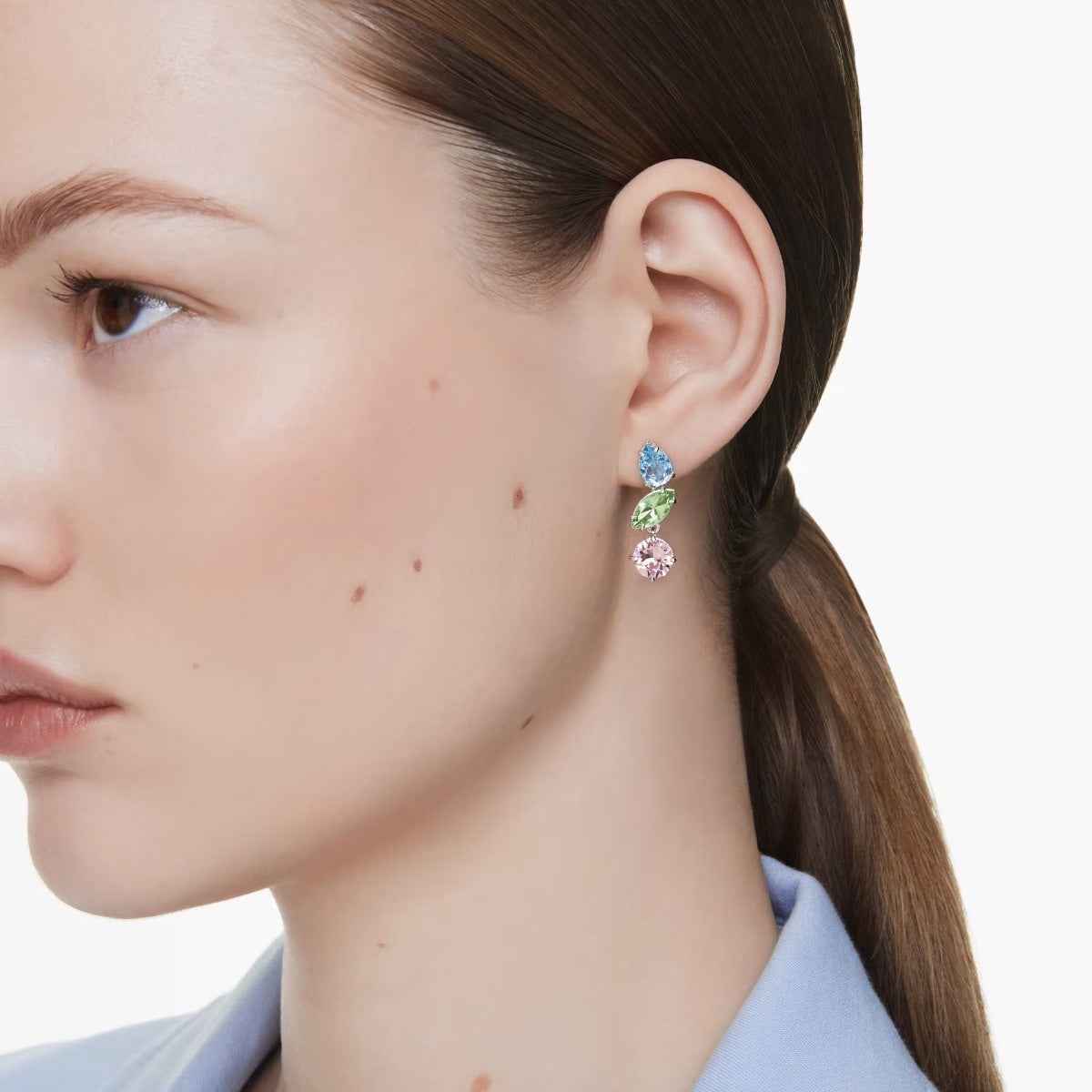 Swarovski Gema Multi-Shape Multi-Color Crystal Dangle Earrings in White Rhodium Plating front view
