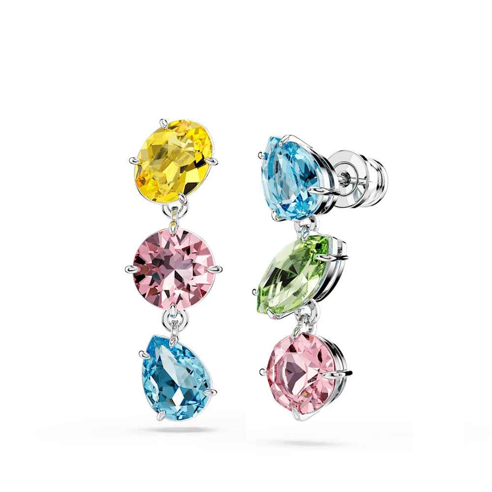 Swarovski Gema Multi-Shape Multi-Color Crystal Dangle Earrings in White Rhodium Plating