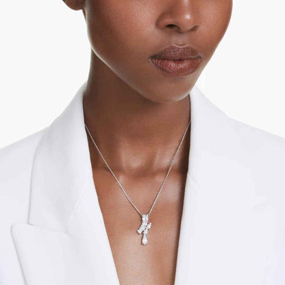 Swarovski Matrix Multi-Shape White Crystal Pendant in White Rhodium Plating front view