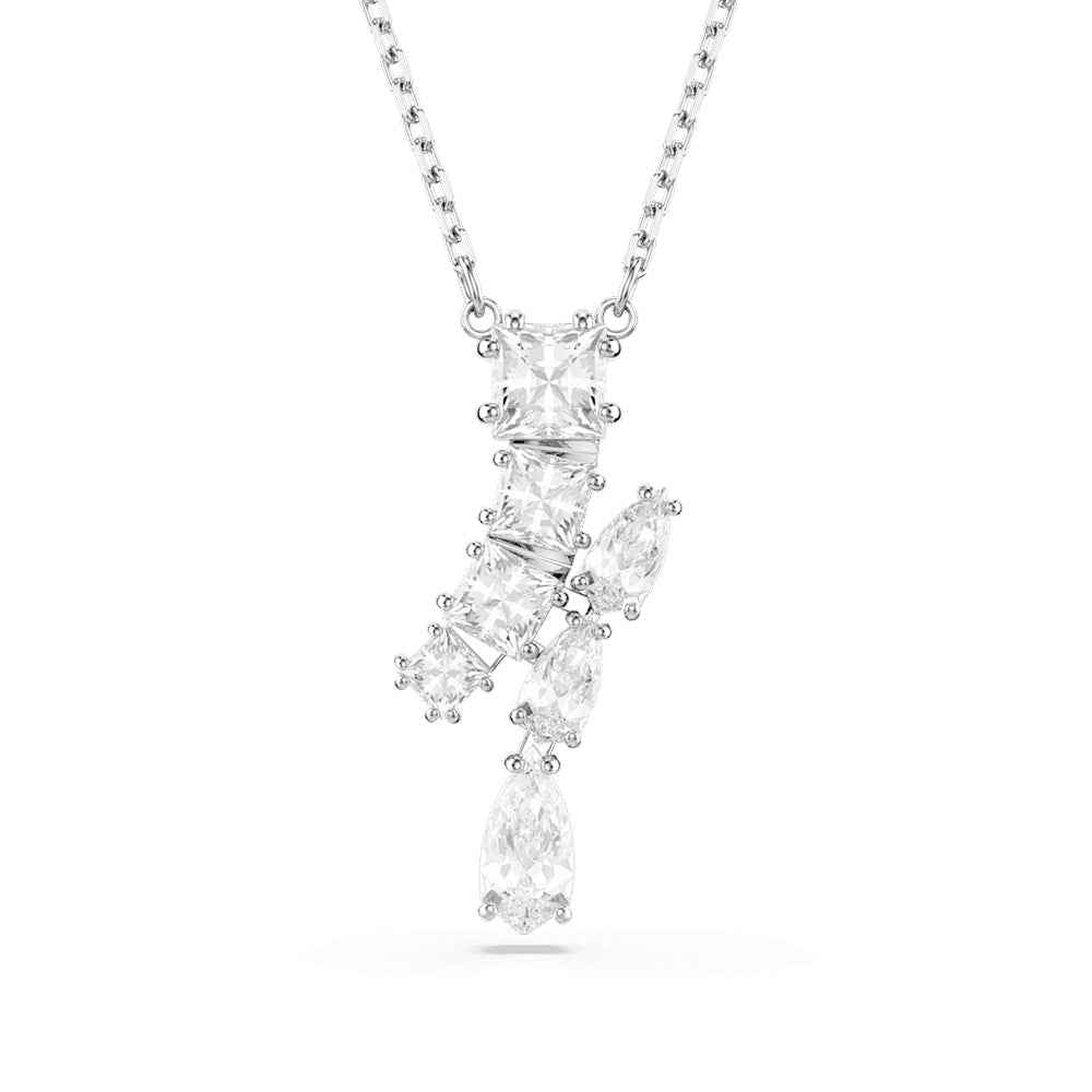 Swarovski Matrix Multi-Shape White Crystal Pendant in White Rhodium Plating