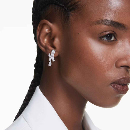 Swarovski Matrix Multi-Shape White Crystal Drop Earrings in White Rhodium Plating front view