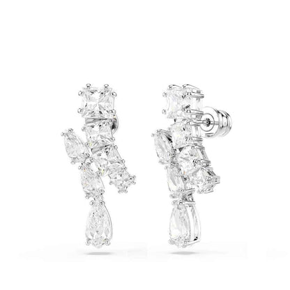 Swarovski Matrix Multi-Shape White Crystal Drop Earrings in White Rhodium Plating