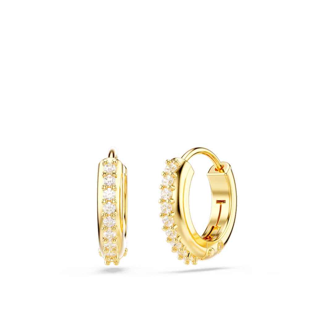 Swarovski Matrix Round White Crystal Huggie Hoop Earrings in Yellow Gold-Tone Plating