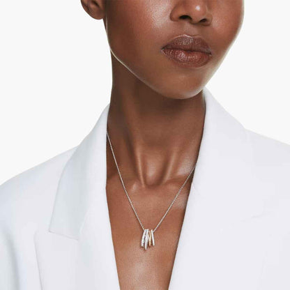 Swarovski White Crystal Hyperbola Pendant in Rhodium & Yellow Gold-Tone Plating close-up detail